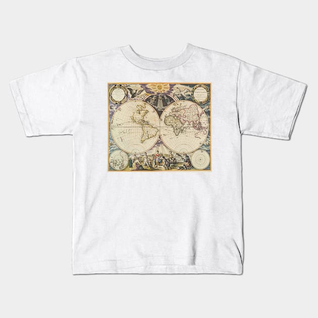 Vintage Map of The World (1668) Kids T-Shirt by Bravuramedia